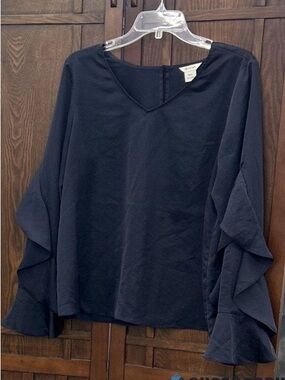 Ariat Satin V-Neck Ruffle Sleeve Blouse. Size M